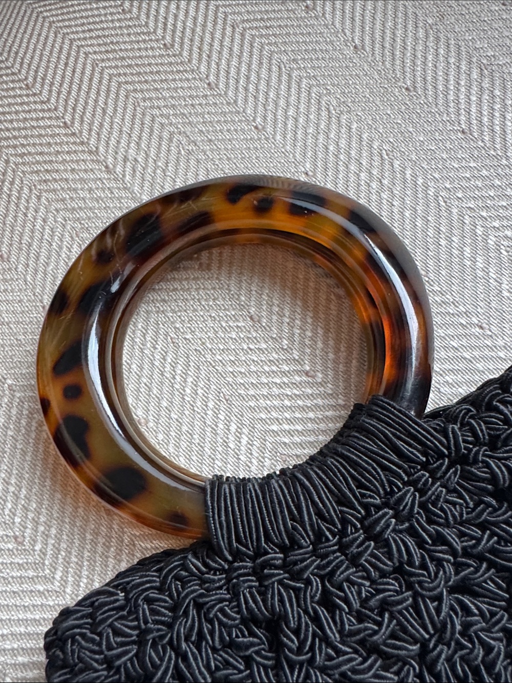 Vintage Gun-MarieNilsson Black Crochet Handbag with Tortoise shell Handle - Picture 2 of 4